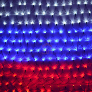 15-38 Гирляндная сетка светодиодная, цвет - флаг РФ, 360 диодов, размер 2,4*1 м