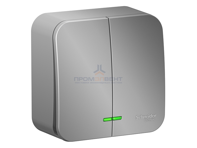 Выключатель 2-клавишный с подсветкой (cх.5) Blanca Schneider Electric 10А 250В алюминий