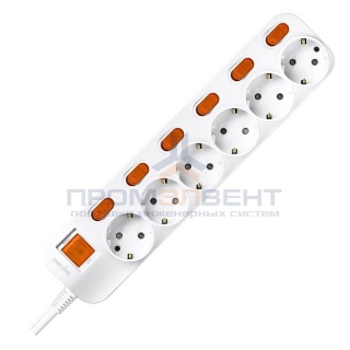Anam Legrand e-Fren 6 Удлинитель с выключателем+ индивидуальным выкл.,шнур 1.5м, 16A, 250V