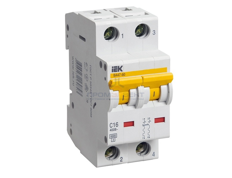 Автоматический выключатель ВА 47-60 2Р 50А 6 кА характеристика С ИЭК (автомат)