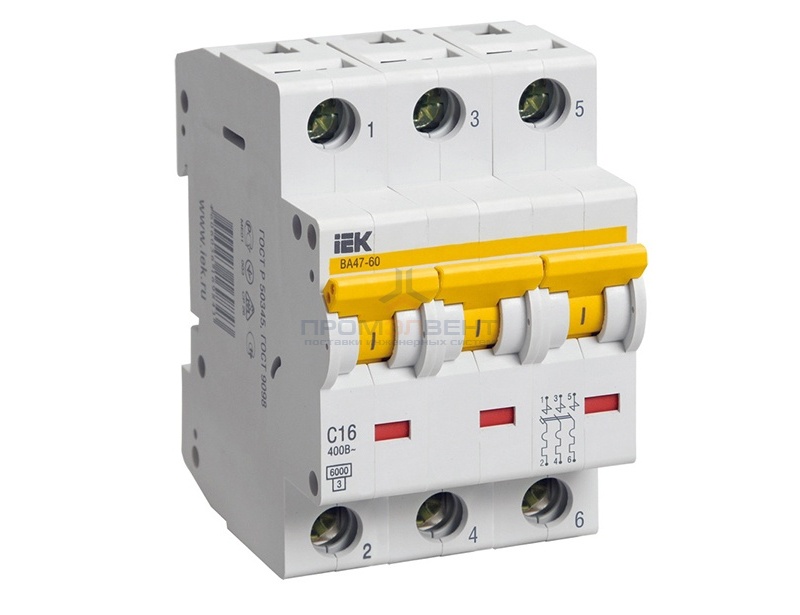 Автоматический выключатель ВА 47-60 3Р 63А 6 кА характеристика С ИЭК (автомат)
