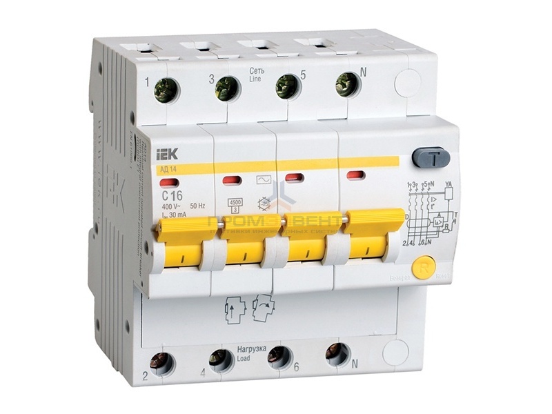 Дифференциальный автомат АД14 4Р 16А  30мА ИЭК