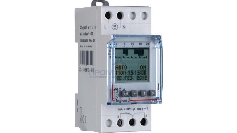 Недельный таймер Legrand электронный дисплей резервное питание до 6 лет 220V 16А 1 выход